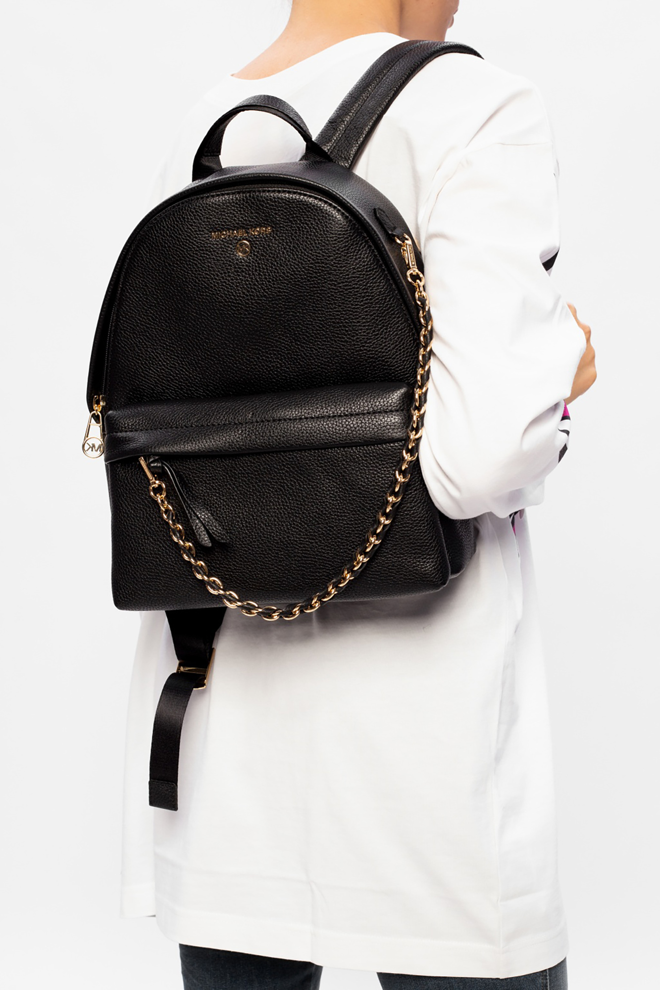 Mk black deals leather backpack